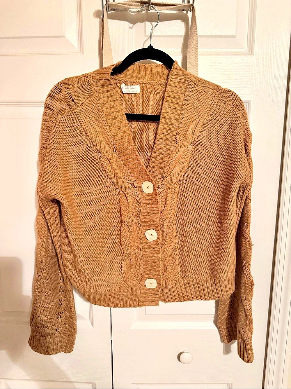 Cropped Cable Knit Cardigan in Brown